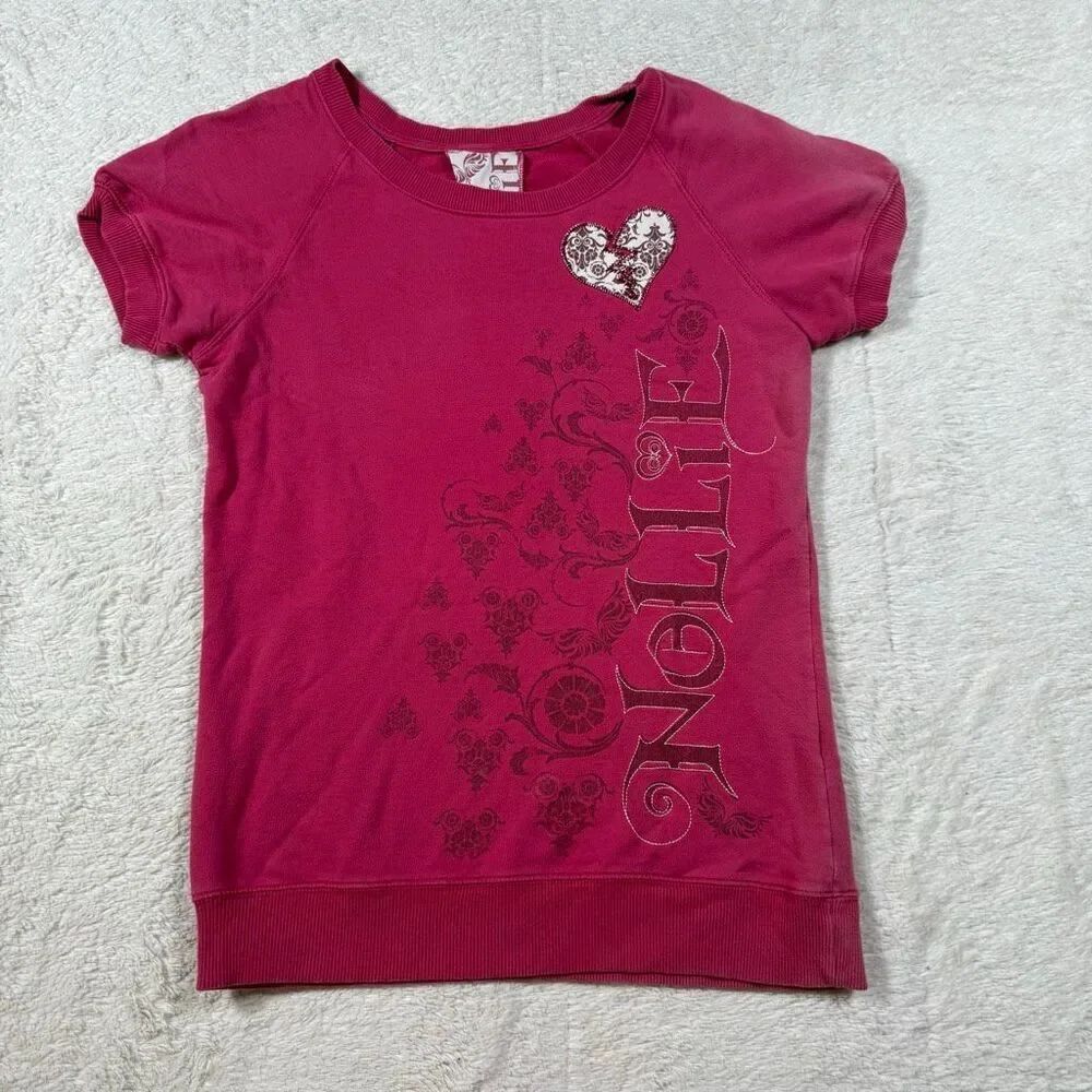 Y2K Nollie Pink Graphic Short Sleeve Sweatshirt Skater Girl Mall Core Top